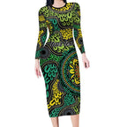 Personalised Aboriginal Art People Symbol Long Sleeve Bodycon Dress