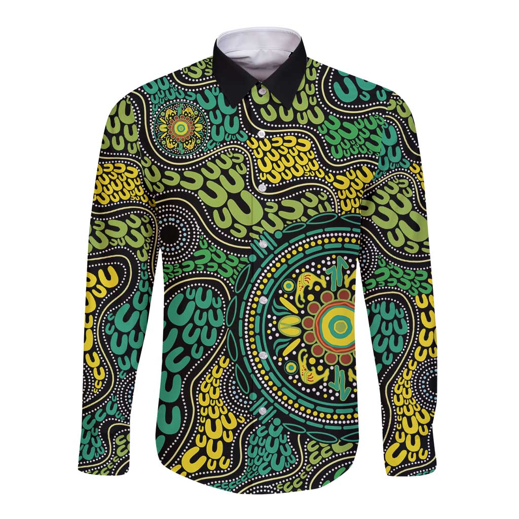 Personalised Aboriginal Art People Symbol Long Sleeve Button Shirt