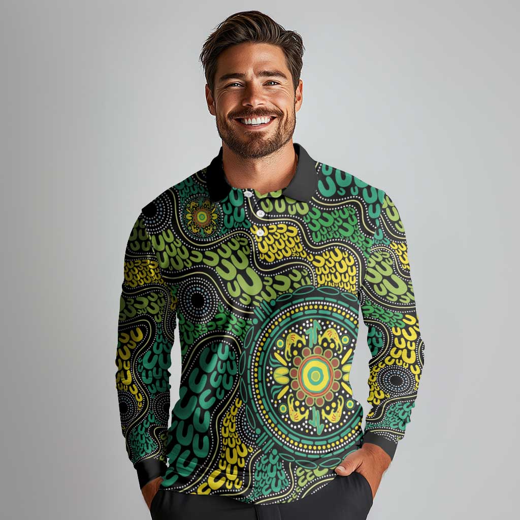 Personalised Aboriginal Art People Symbol Long Sleeve Polo Shirt