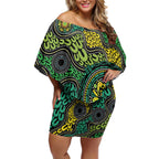 Personalised Aboriginal Art People Symbol Off Shoulder Short Dress