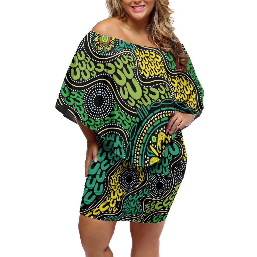 Personalised Aboriginal Art People Symbol Off Shoulder Short Dress
