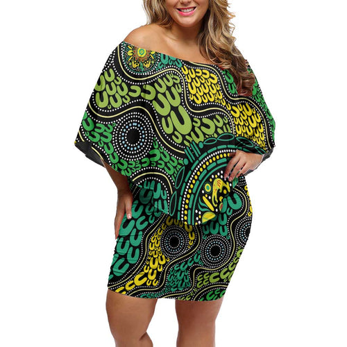 Personalised Aboriginal Art People Symbol Off Shoulder Short Dress