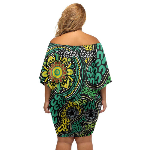 Personalised Aboriginal Art People Symbol Off Shoulder Short Dress