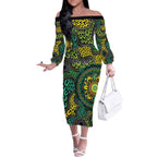 Personalised Aboriginal Art People Symbol Off The Shoulder Long Sleeve Dress