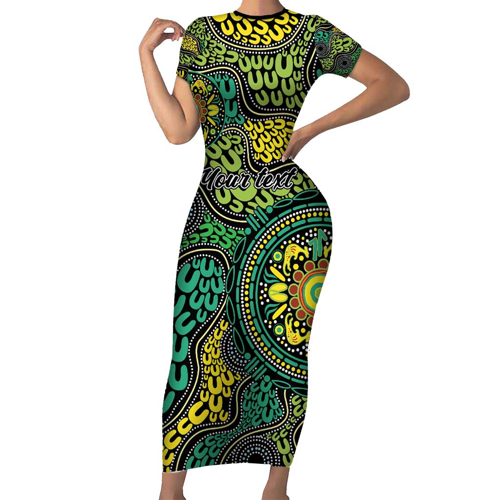 Personalised Aboriginal Art People Symbol Short Sleeve Bodycon Dress
