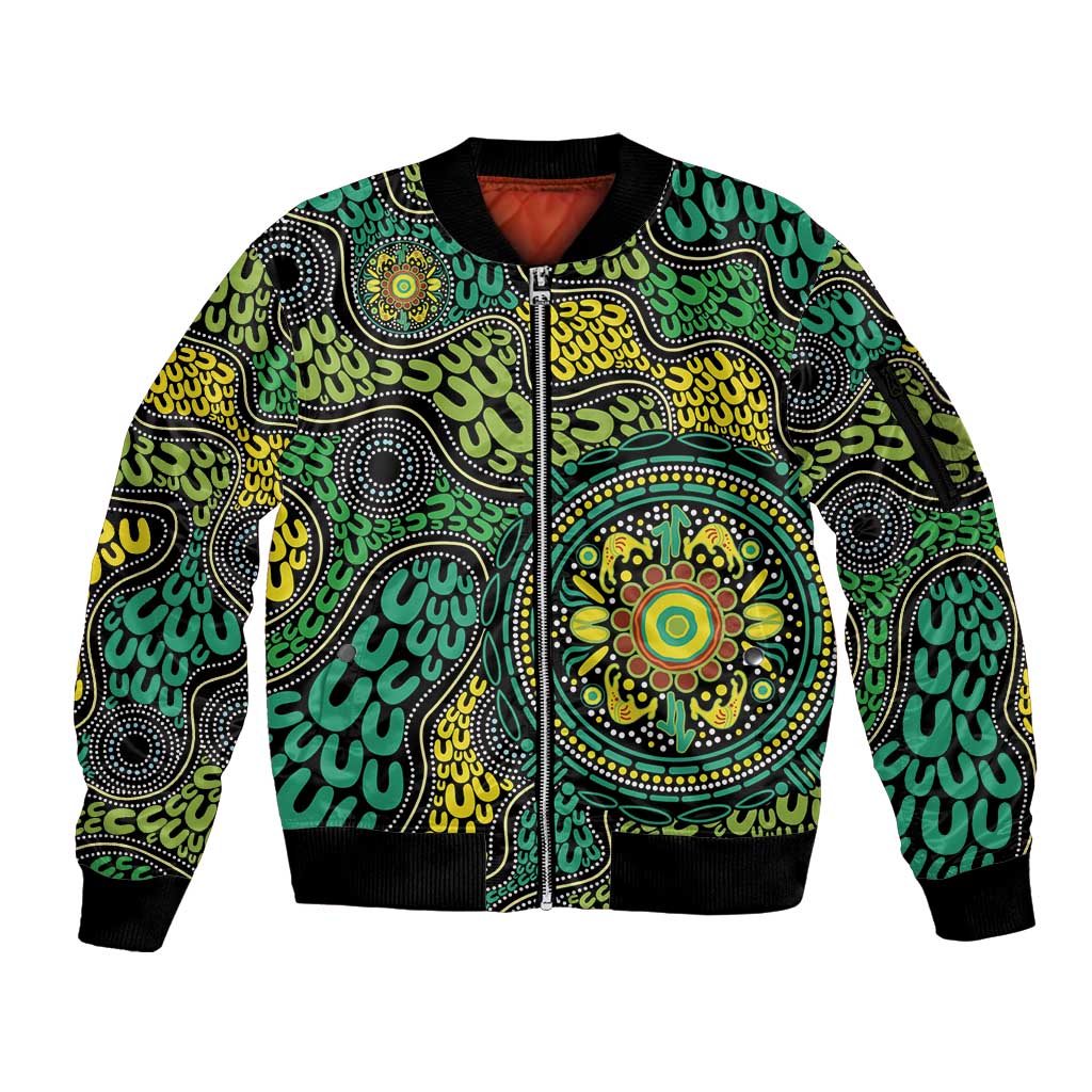 Personalised Aboriginal Art People Symbol Sleeve Zip Bomber Jacket