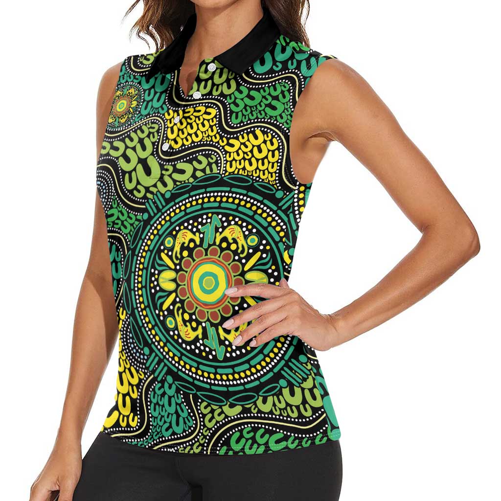 Personalised Aboriginal Art People Symbol Women Sleeveless Polo Shirt