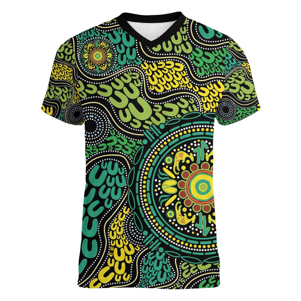 Personalised Aboriginal Art People Symbol Women V-Neck T-Shirt