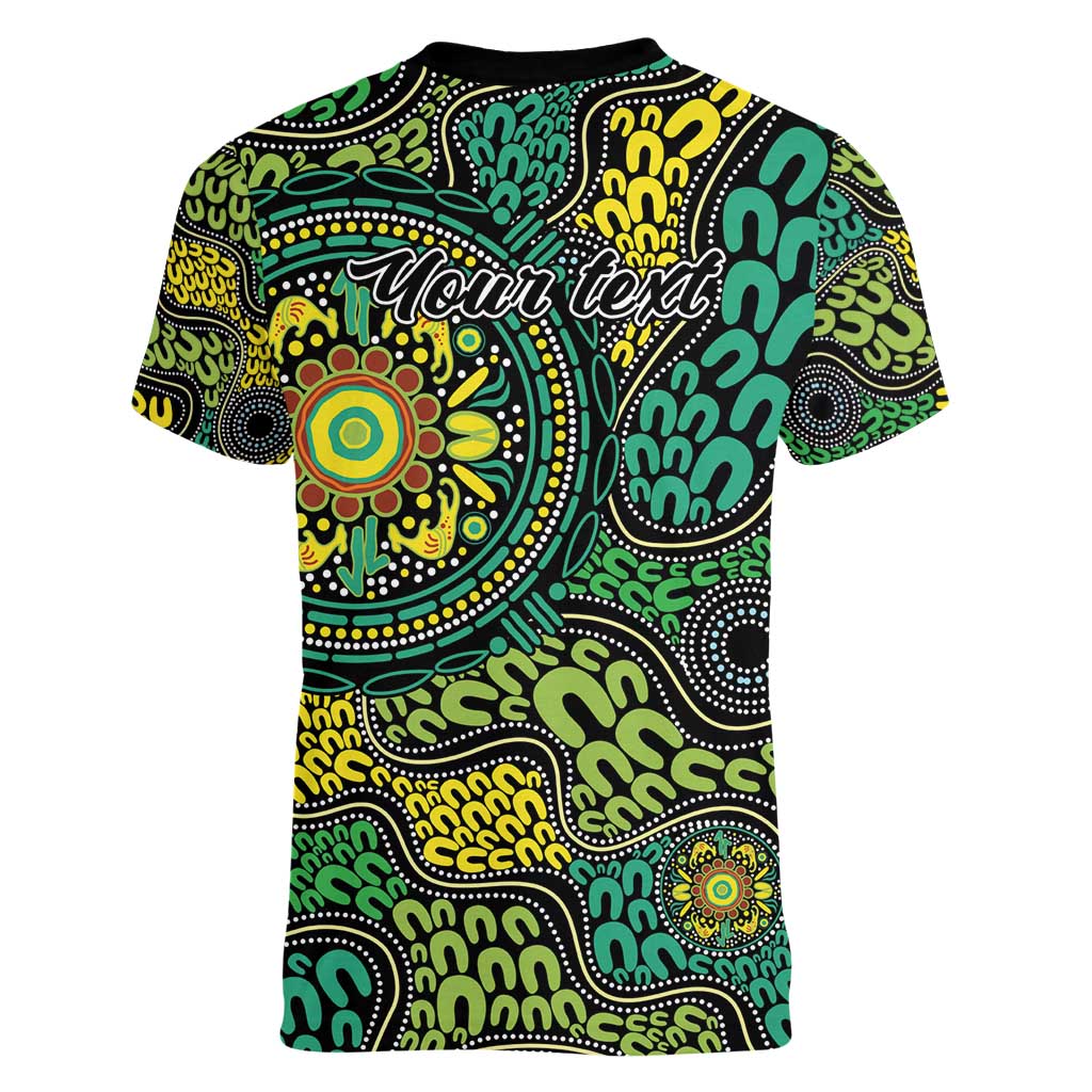 Personalised Aboriginal Art People Symbol Women V-Neck T-Shirt
