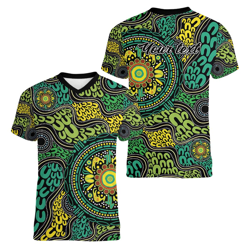 Personalised Aboriginal Art People Symbol Women V-Neck T-Shirt