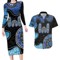 Personalised Aboriginal Art Woman Symbol Couples Matching Long Sleeve Bodycon Dress and Hawaiian Shirt