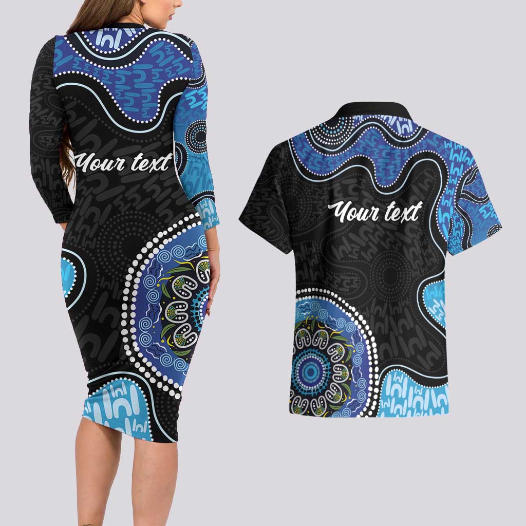 Personalised Aboriginal Art Woman Symbol Couples Matching Long Sleeve Bodycon Dress and Hawaiian Shirt