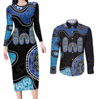 Personalised Aboriginal Art Woman Symbol Couples Matching Long Sleeve Bodycon Dress and Long Sleeve Button Shirt