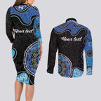 Personalised Aboriginal Art Woman Symbol Couples Matching Long Sleeve Bodycon Dress and Long Sleeve Button Shirt