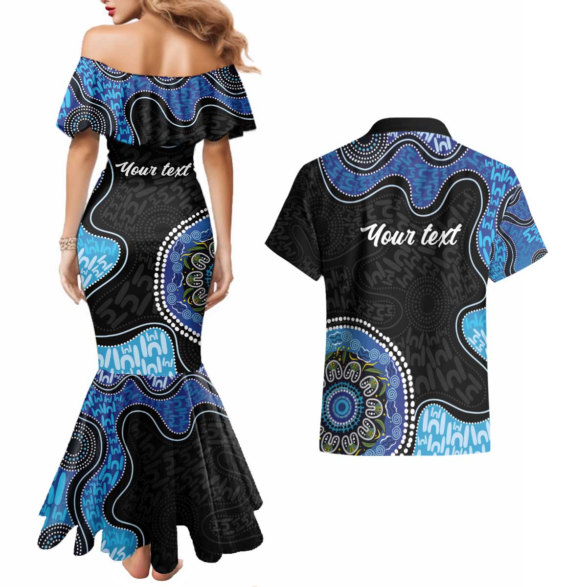 Personalised Aboriginal Art Woman Symbol Couples Matching Mermaid Dress and Hawaiian Shirt