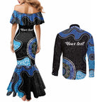 Personalised Aboriginal Art Woman Symbol Couples Matching Mermaid Dress and Long Sleeve Button Shirt