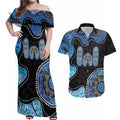 Personalised Aboriginal Art Woman Symbol Couples Matching Off Shoulder Maxi Dress and Hawaiian Shirt
