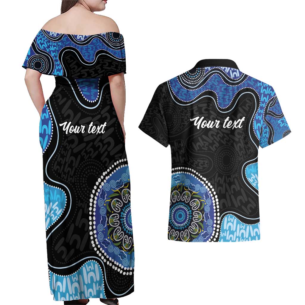 Personalised Aboriginal Art Woman Symbol Couples Matching Off Shoulder Maxi Dress and Hawaiian Shirt