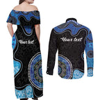 Personalised Aboriginal Art Woman Symbol Couples Matching Off Shoulder Maxi Dress and Long Sleeve Button Shirt