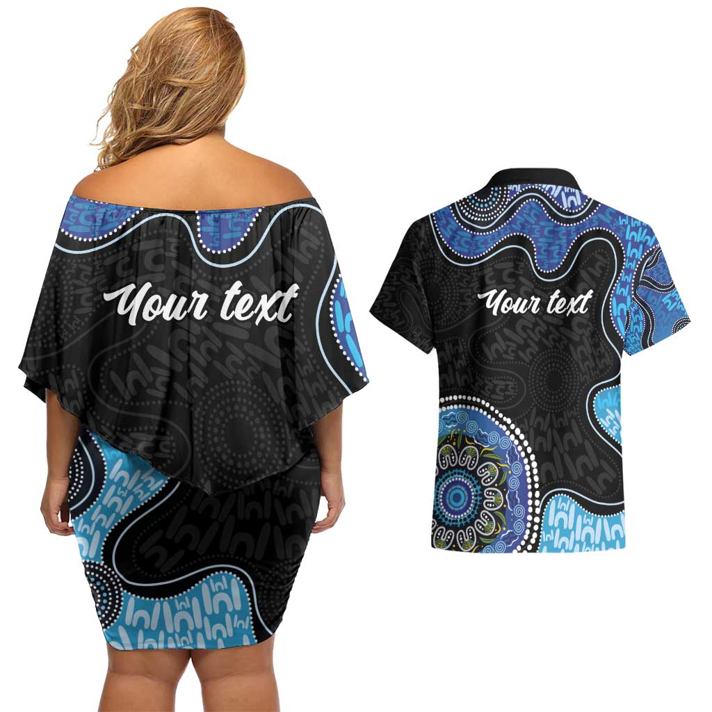Personalised Aboriginal Art Woman Symbol Couples Matching Off Shoulder Short Dress and Hawaiian Shirt