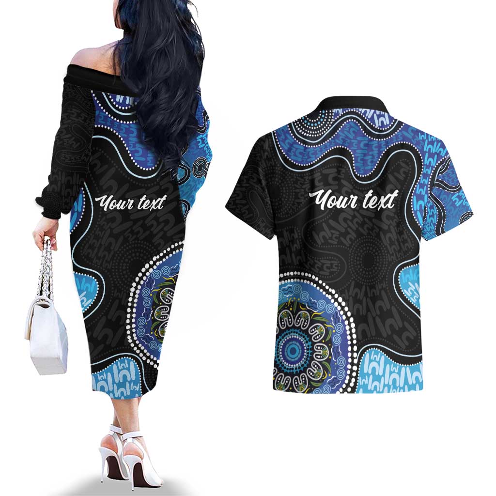 Personalised Aboriginal Art Woman Symbol Couples Matching Off The Shoulder Long Sleeve Dress and Hawaiian Shirt