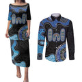 Personalised Aboriginal Art Woman Symbol Couples Matching Puletasi and Long Sleeve Button Shirt