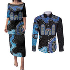 Personalised Aboriginal Art Woman Symbol Couples Matching Puletasi and Long Sleeve Button Shirt