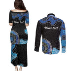 Personalised Aboriginal Art Woman Symbol Couples Matching Puletasi and Long Sleeve Button Shirt