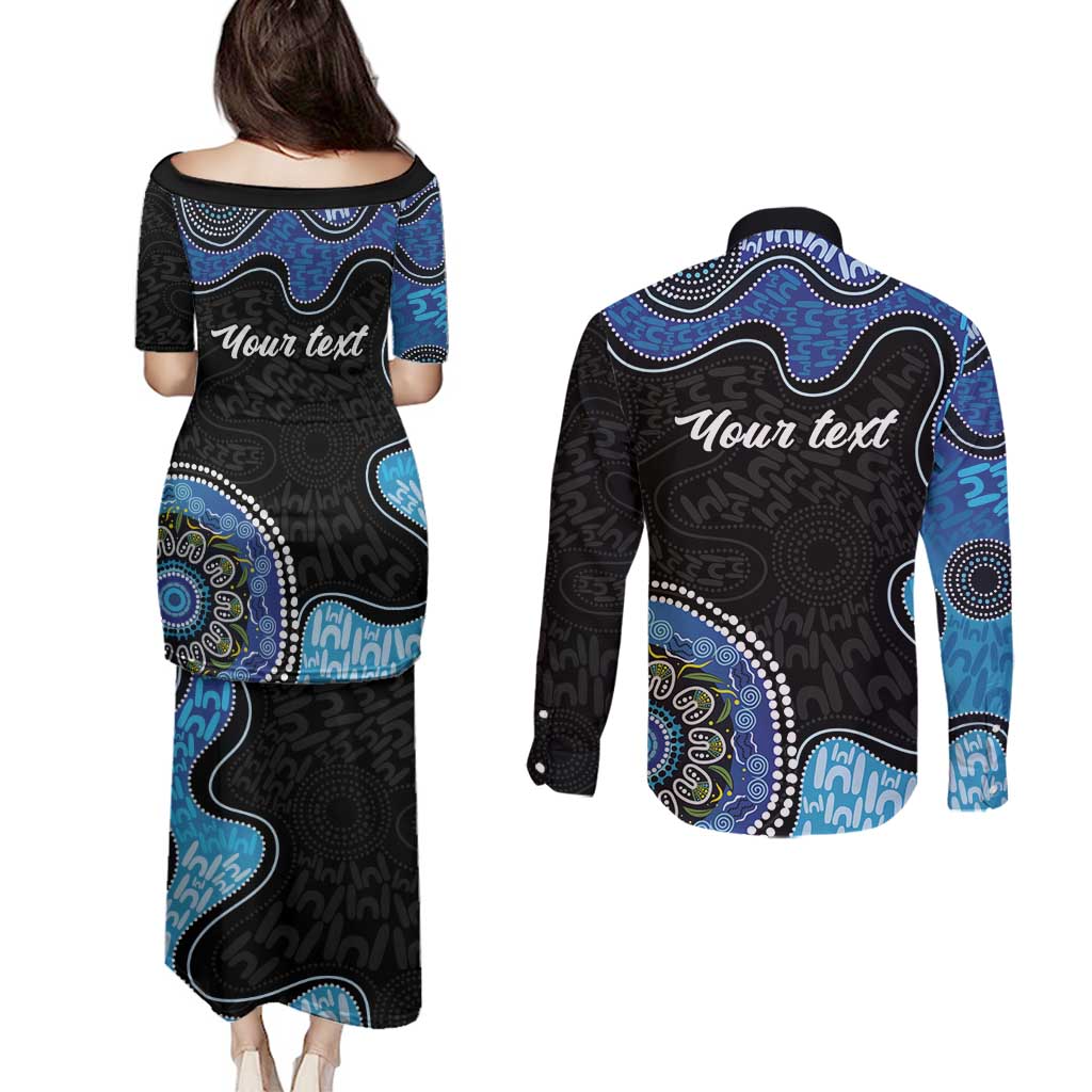 Personalised Aboriginal Art Woman Symbol Couples Matching Puletasi and Long Sleeve Button Shirt