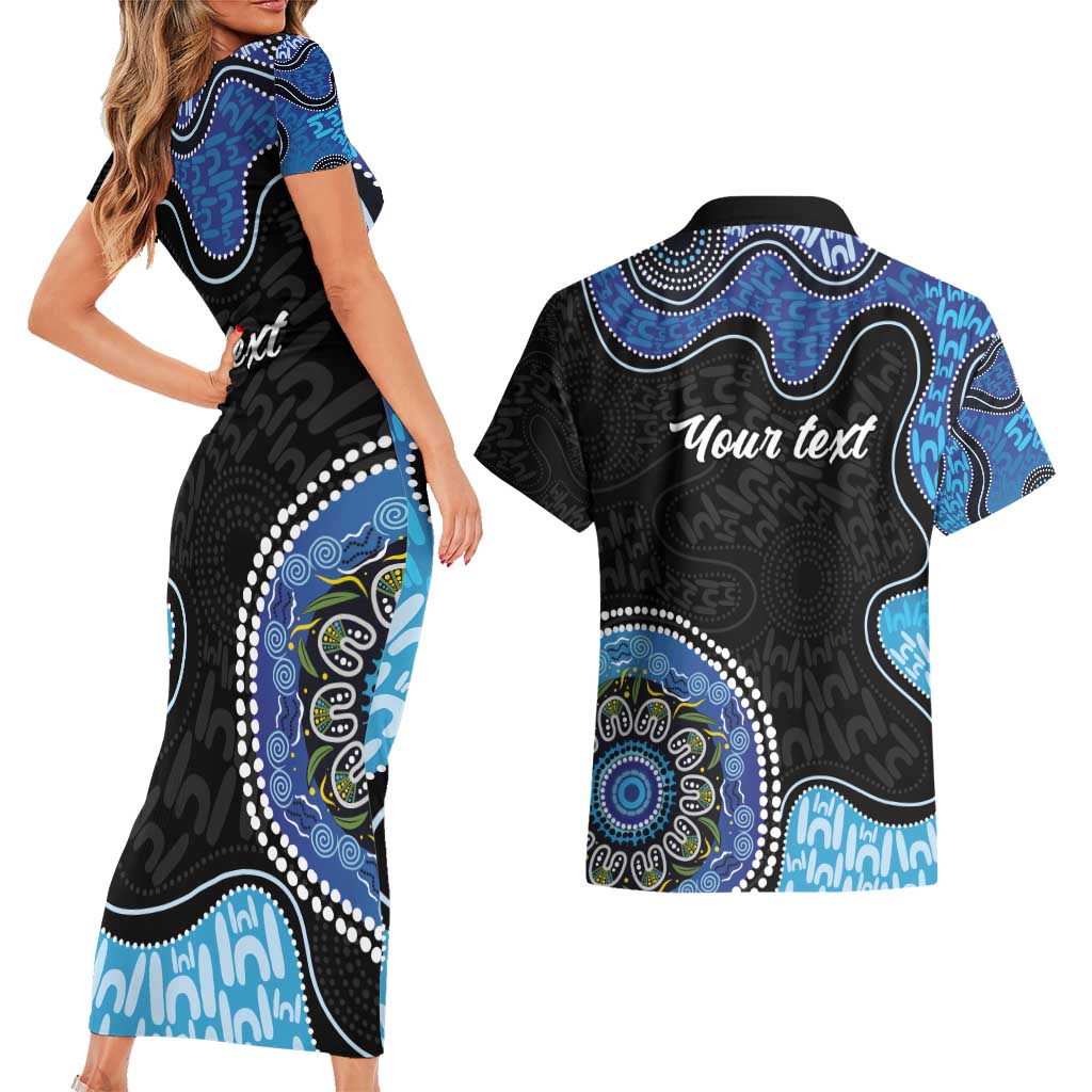 Personalised Aboriginal Art Woman Symbol Couples Matching Short Sleeve Bodycon Dress and Hawaiian Shirt