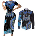 Personalised Aboriginal Art Woman Symbol Couples Matching Short Sleeve Bodycon Dress and Long Sleeve Button Shirt