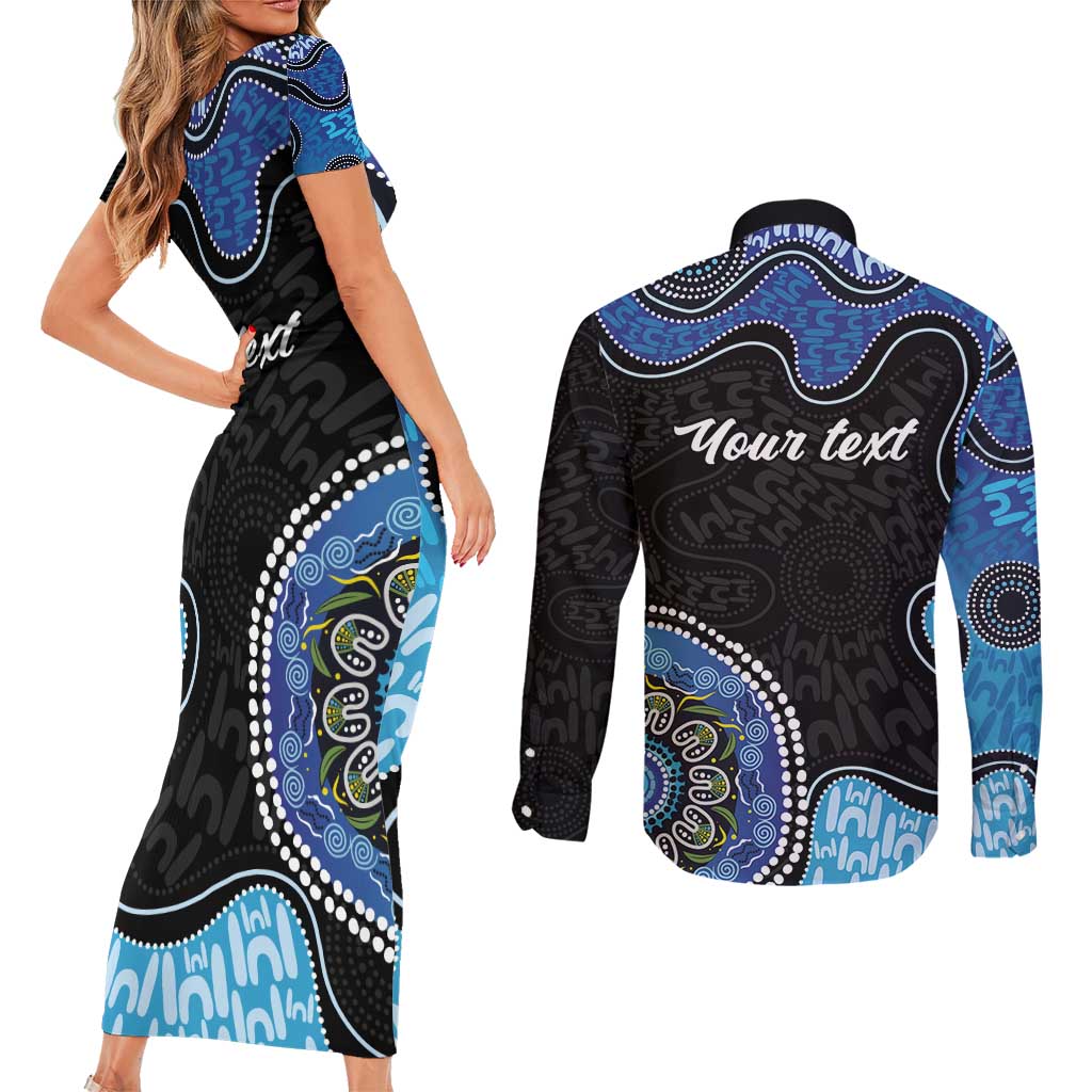Personalised Aboriginal Art Woman Symbol Couples Matching Short Sleeve Bodycon Dress and Long Sleeve Button Shirt