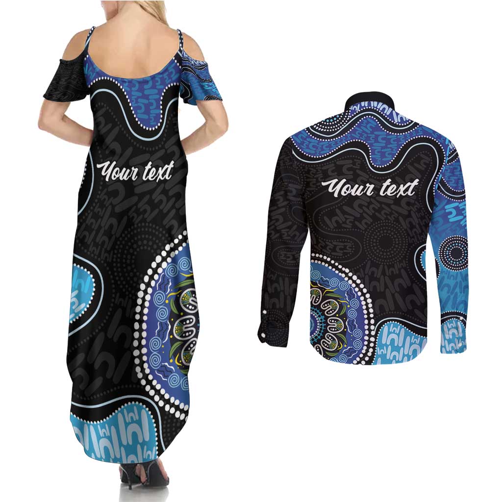 Personalised Aboriginal Art Woman Symbol Couples Matching Summer Maxi Dress and Long Sleeve Button Shirt