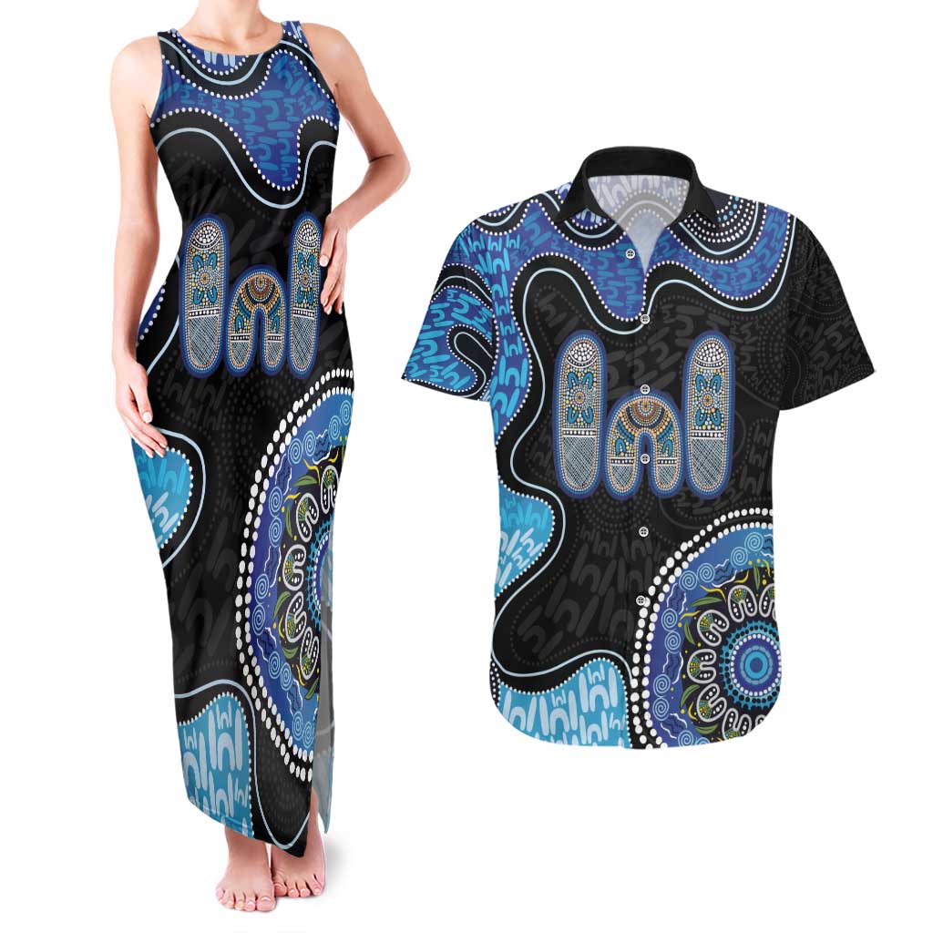 Personalised Aboriginal Art Woman Symbol Couples Matching Tank Maxi Dress and Hawaiian Shirt