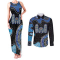 Personalised Aboriginal Art Woman Symbol Couples Matching Tank Maxi Dress and Long Sleeve Button Shirt