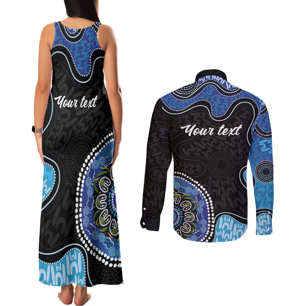 Personalised Aboriginal Art Woman Symbol Couples Matching Tank Maxi Dress and Long Sleeve Button Shirt
