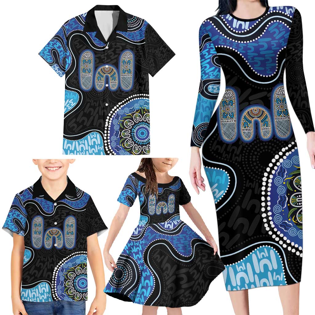 Personalised Aboriginal Art Woman Symbol Family Matching Long Sleeve Bodycon Dress and Hawaiian Shirt
