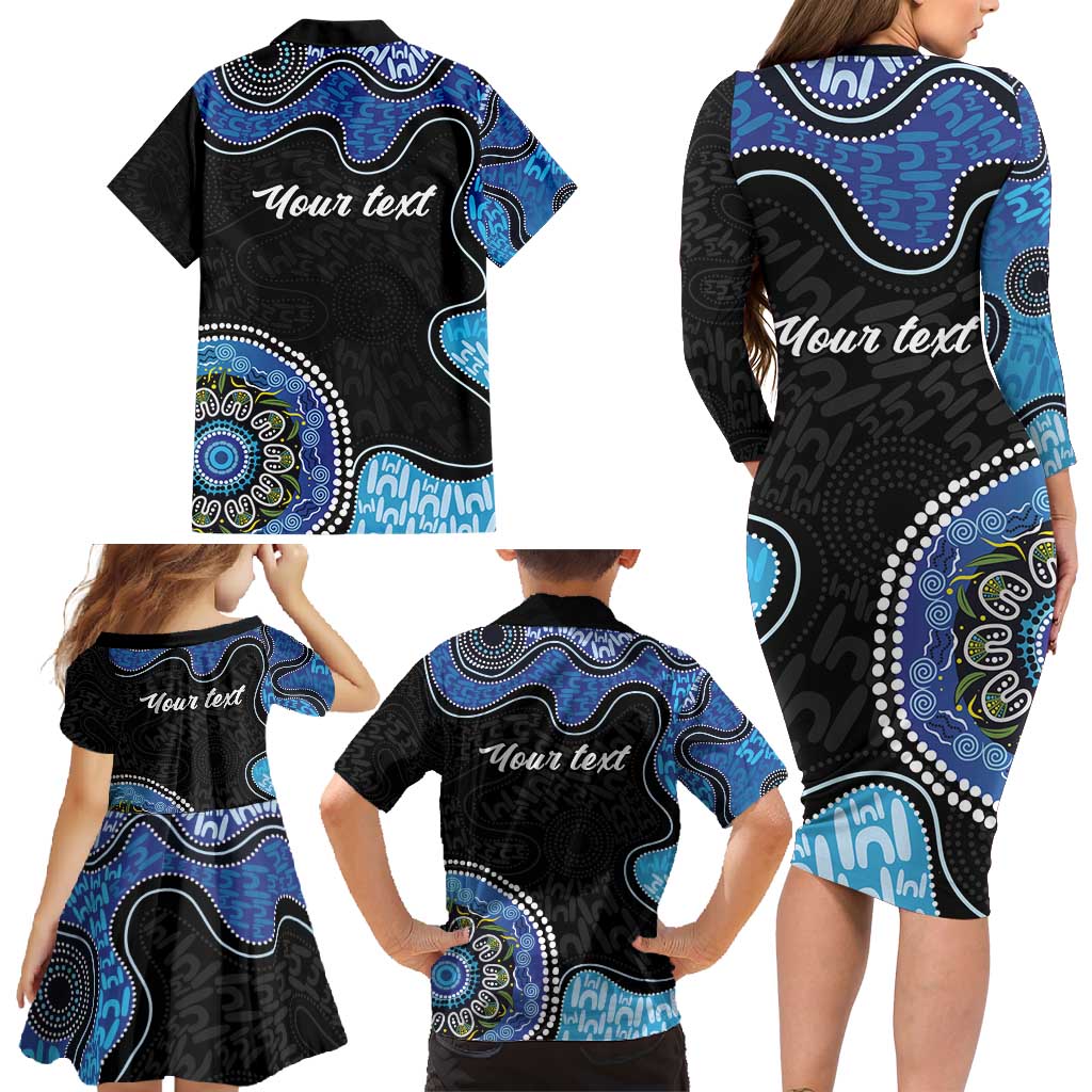 Personalised Aboriginal Art Woman Symbol Family Matching Long Sleeve Bodycon Dress and Hawaiian Shirt
