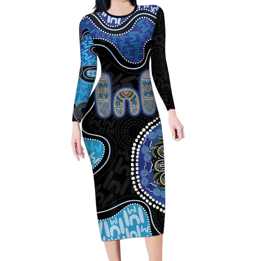 Personalised Aboriginal Art Woman Symbol Family Matching Long Sleeve Bodycon Dress and Hawaiian Shirt