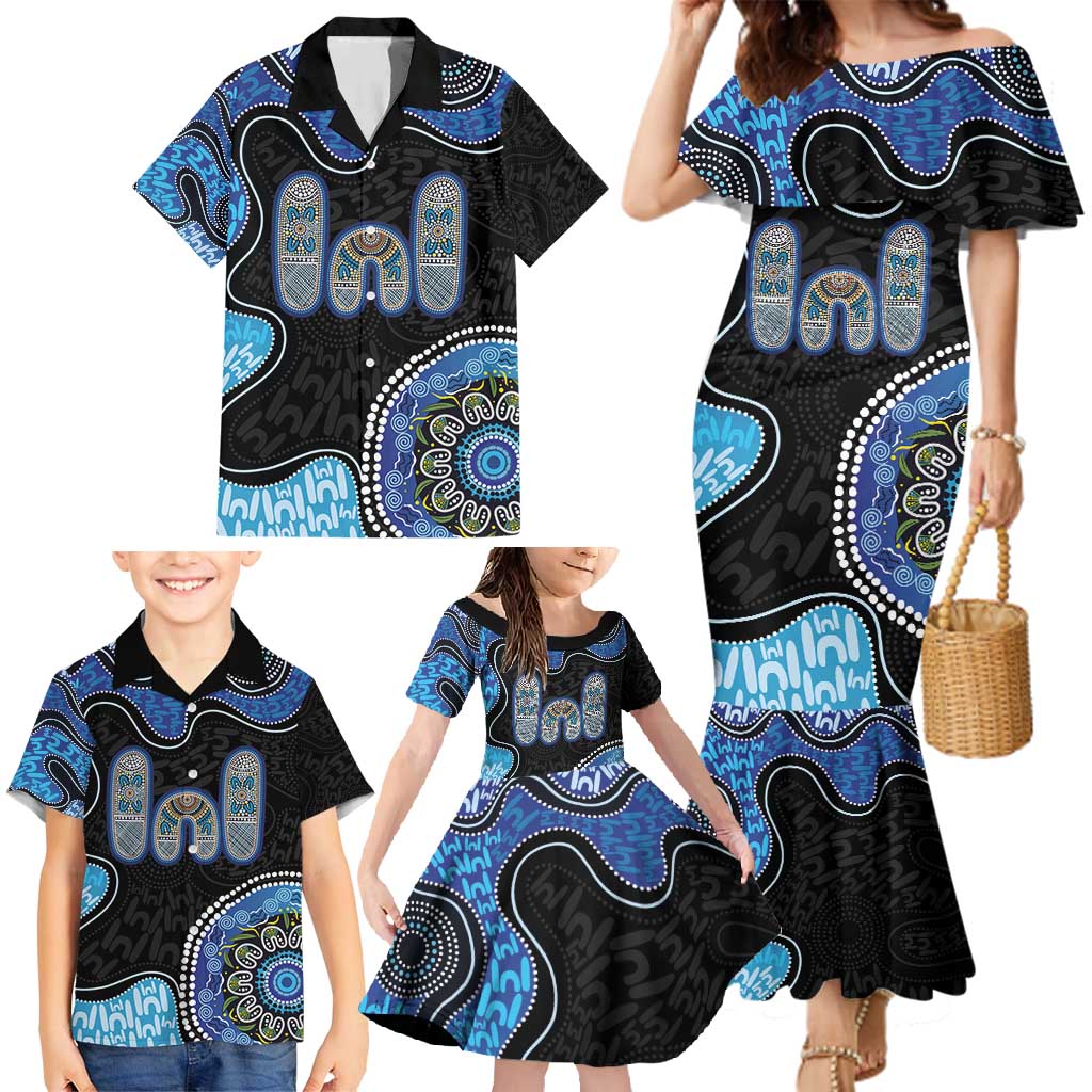 Personalised Aboriginal Art Woman Symbol Family Matching Mermaid Dress and Hawaiian Shirt