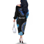 Personalised Aboriginal Art Woman Symbol Family Matching Off The Shoulder Long Sleeve Dress and Hawaiian Shirt