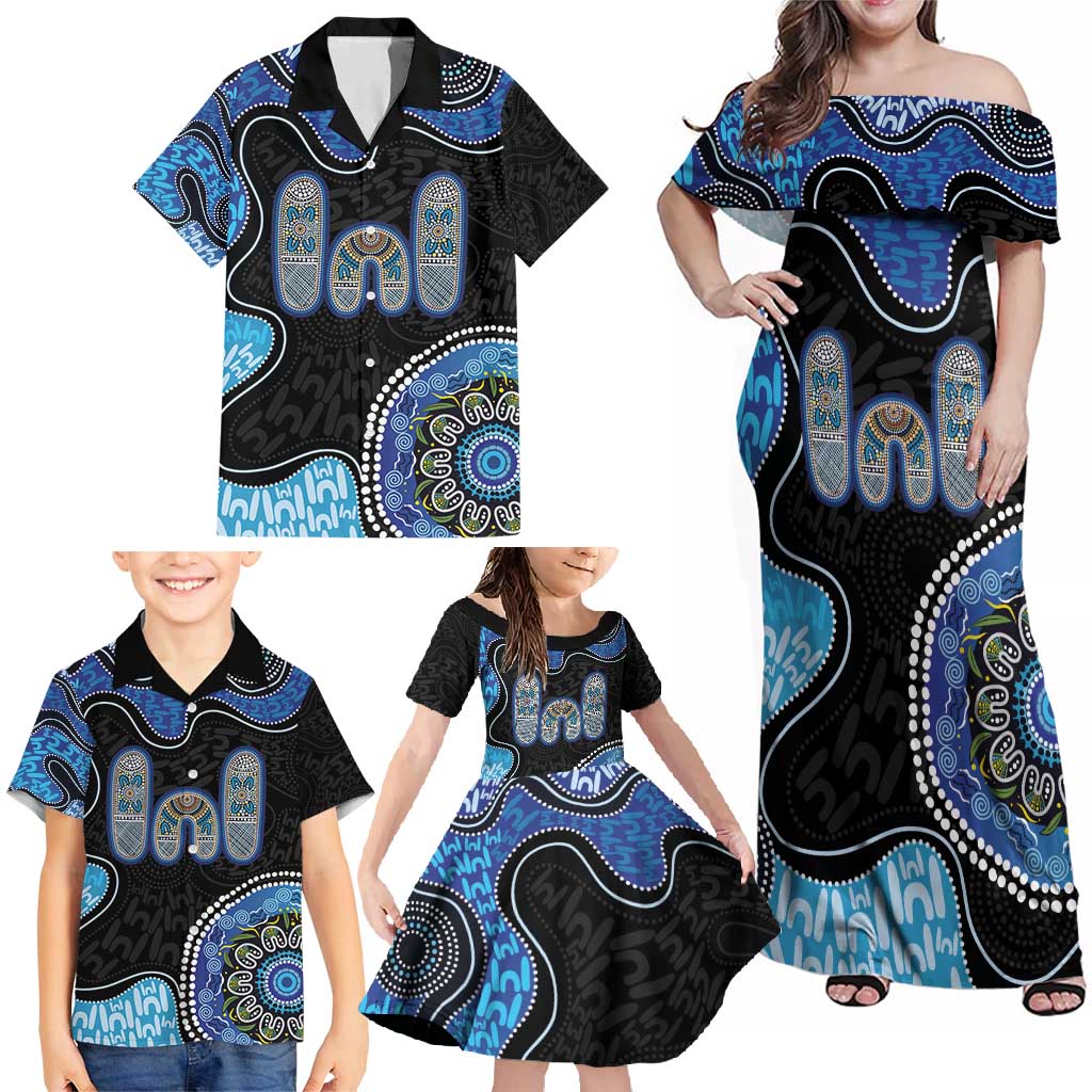 Personalised Aboriginal Art Woman Symbol Family Matching Off Shoulder Maxi Dress and Hawaiian Shirt
