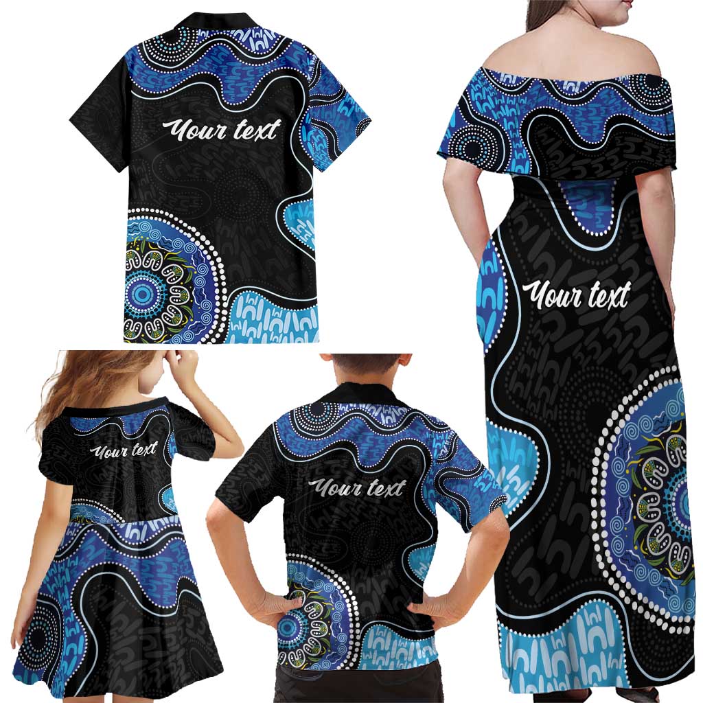 Personalised Aboriginal Art Woman Symbol Family Matching Off Shoulder Maxi Dress and Hawaiian Shirt