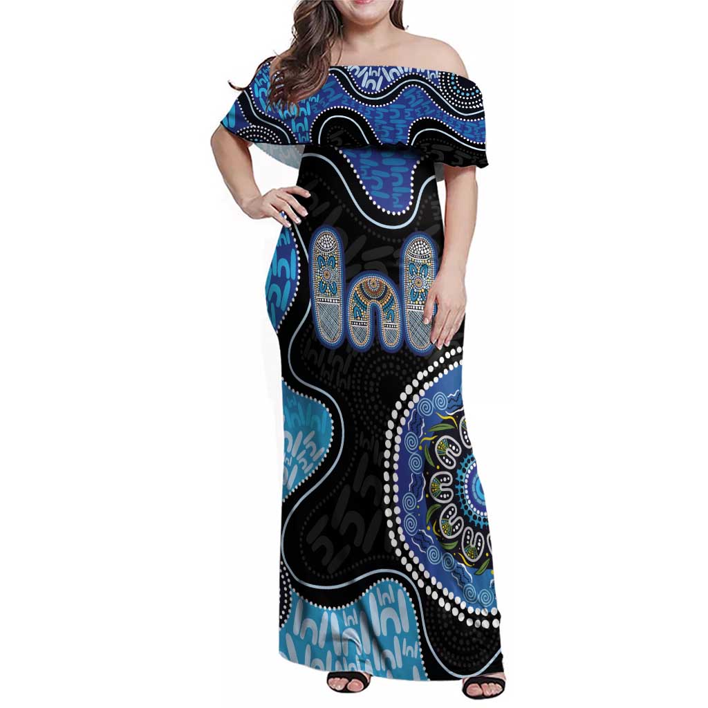 Personalised Aboriginal Art Woman Symbol Family Matching Off Shoulder Maxi Dress and Hawaiian Shirt