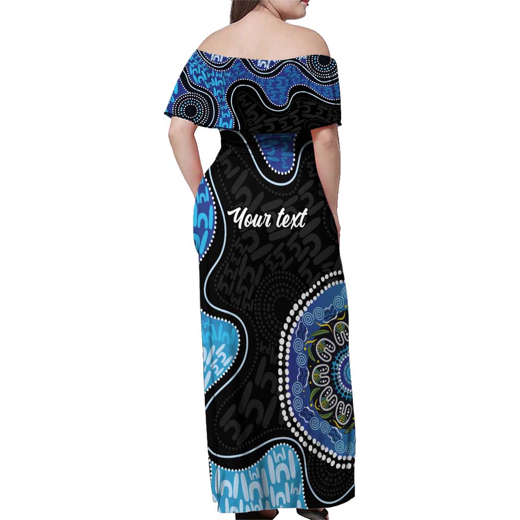 Personalised Aboriginal Art Woman Symbol Family Matching Off Shoulder Maxi Dress and Hawaiian Shirt