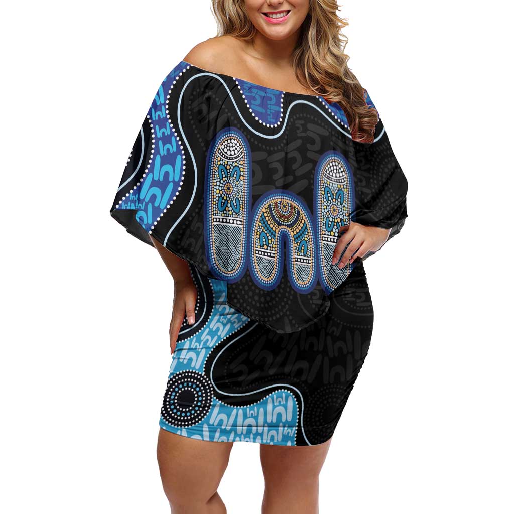 Personalised Aboriginal Art Woman Symbol Family Matching Off Shoulder Short Dress and Hawaiian Shirt