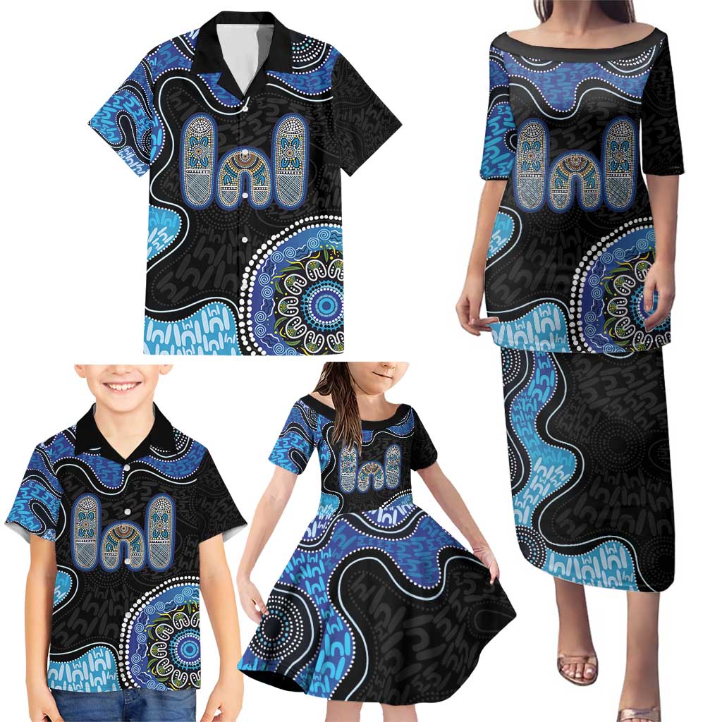 Personalised Aboriginal Art Woman Symbol Family Matching Puletasi and Hawaiian Shirt