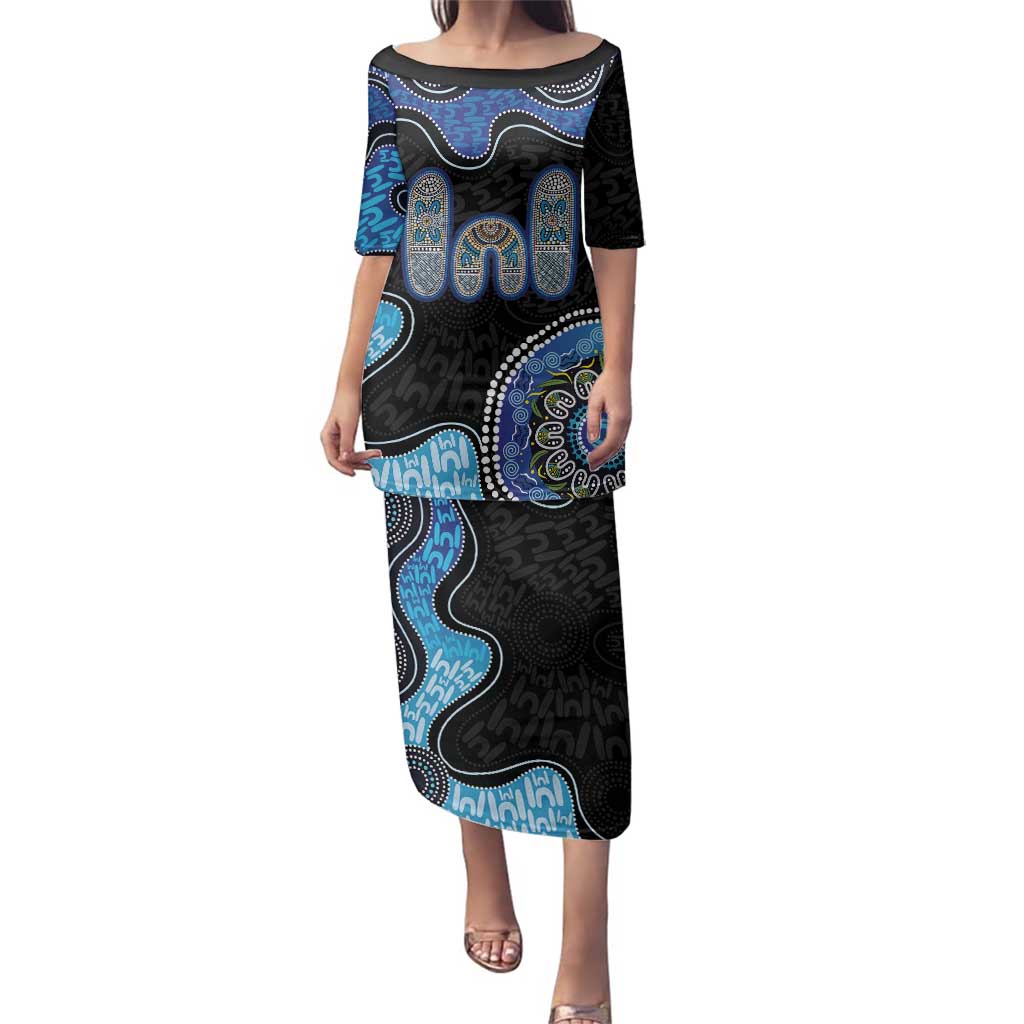 Personalised Aboriginal Art Woman Symbol Family Matching Puletasi and Hawaiian Shirt