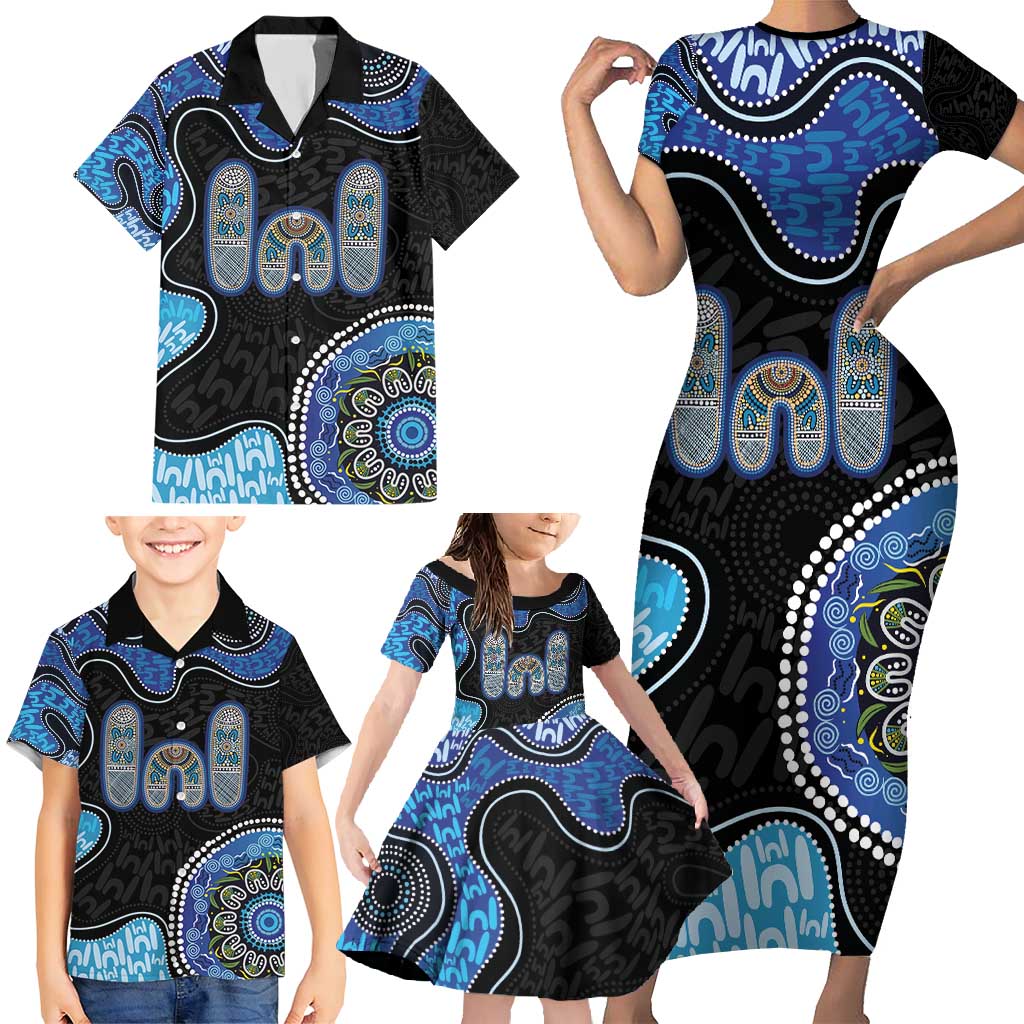 Personalised Aboriginal Art Woman Symbol Family Matching Short Sleeve Bodycon Dress and Hawaiian Shirt