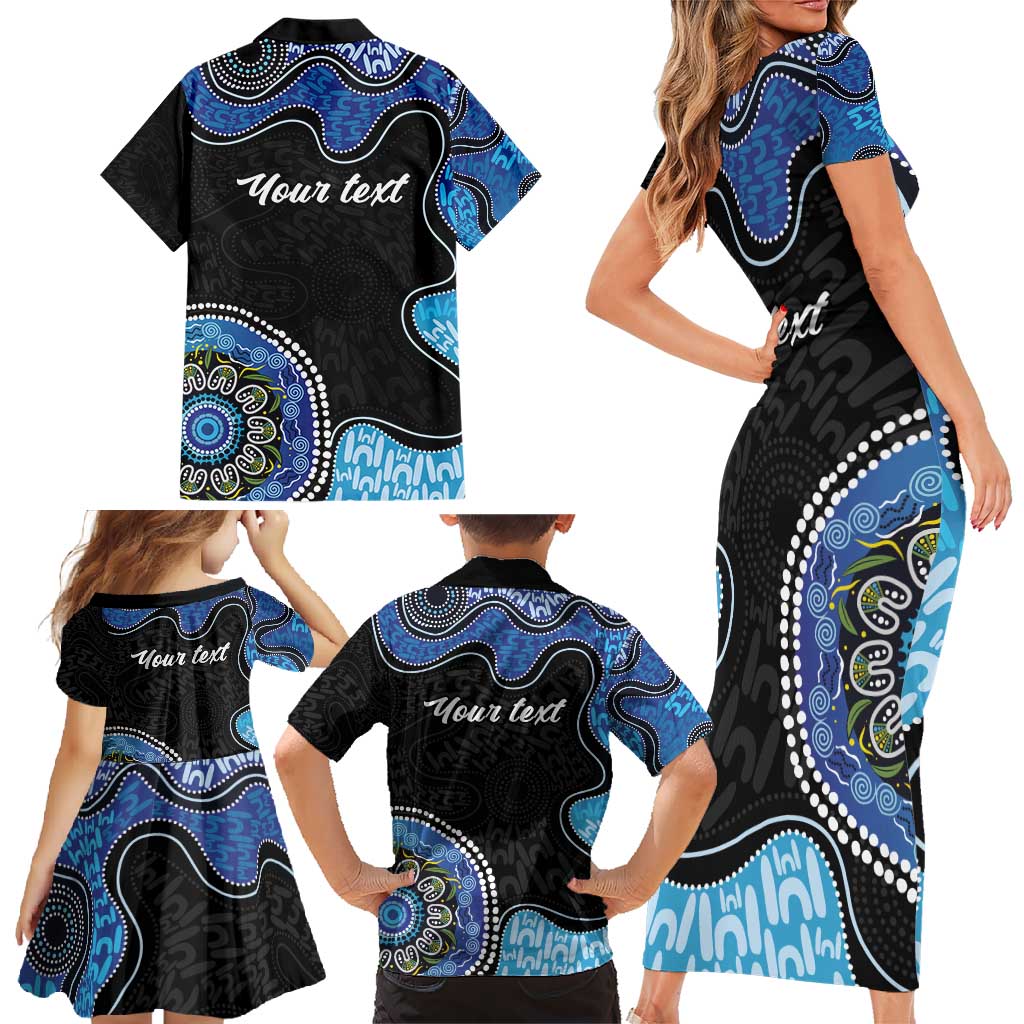 Personalised Aboriginal Art Woman Symbol Family Matching Short Sleeve Bodycon Dress and Hawaiian Shirt